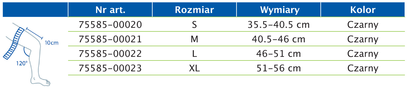 Tabela rozmiarów przedstawiająca wymiary ortezy stawu kolanowego z otwartą rzepką Actimove Sports Edition Tabela rozmiarów przedstawiająca wymiary ortezy stawu kolanowego z otwartą rzepką Actimove Sports Edition
